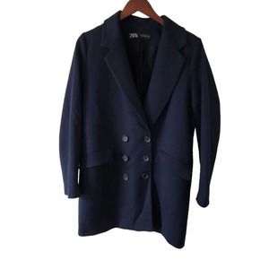Zara Navy Blue Peacoat Double Breasted Womans Small